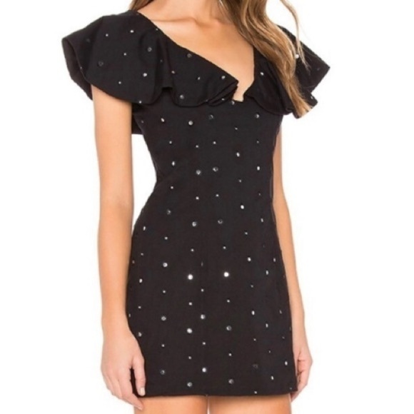 LOVERS + FRIENDS black diamond detailing ruffle sleeve mini dress - Picture 1 of 9